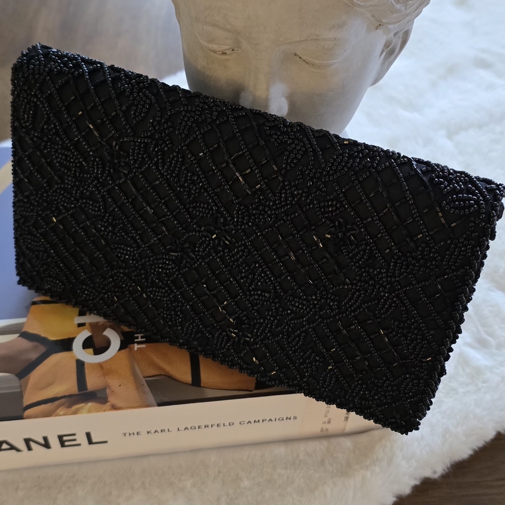 Chic Black Beaded Clutch